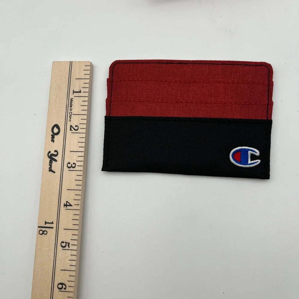 Champion Card Case Mens OS‎ Black Red CV9-0396-601 Canvas Logo Slim Wallet